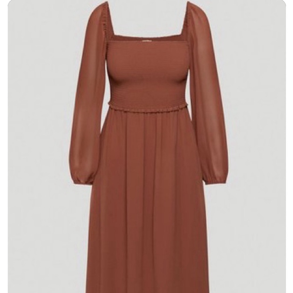 Aritzia Tan Chiffon Midi Dress Size S